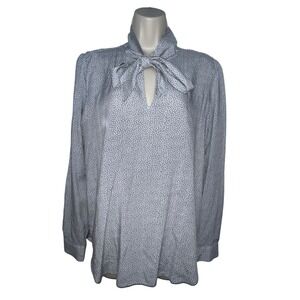 LOFT Polka Dot Neck Tie Blouse Top‎ Small Long Sleeve Gray White Bow Work New